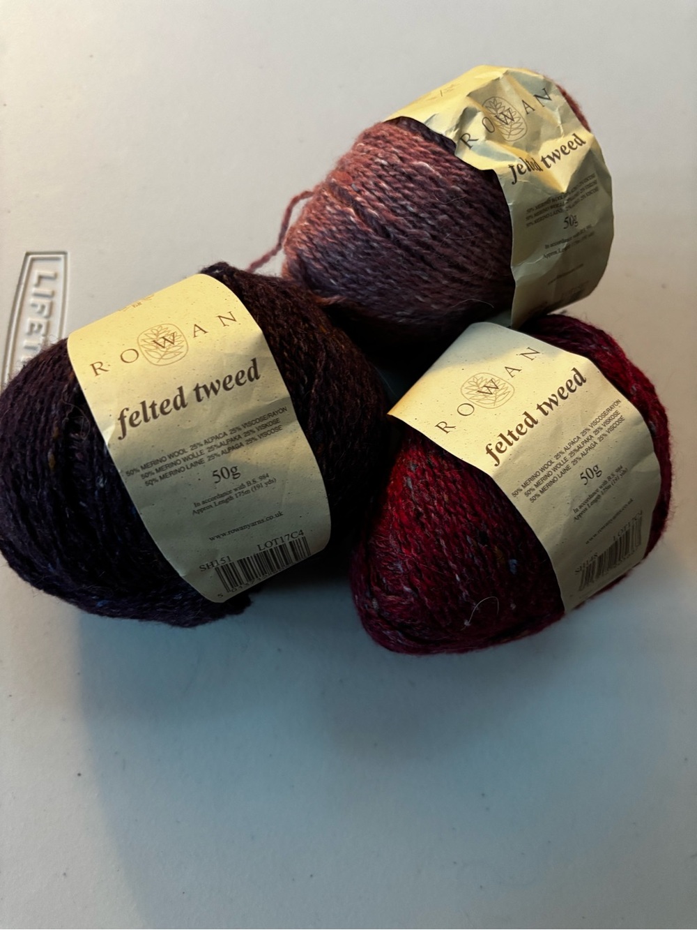 Rowan felted tweed yarn 50% Merino Wool 25% Alpaca 25% Viscose 3 colors